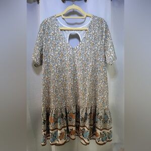 cream, yellow, & blue floral dress xl